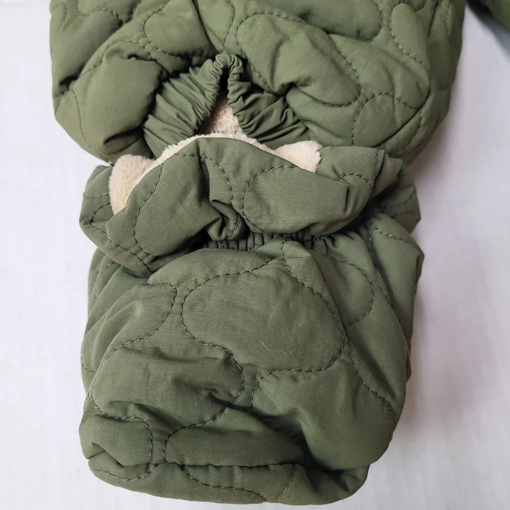 First Impressions 18 months Quilted Sherpa Lined Snowsuit Hooded Olive Green NWT